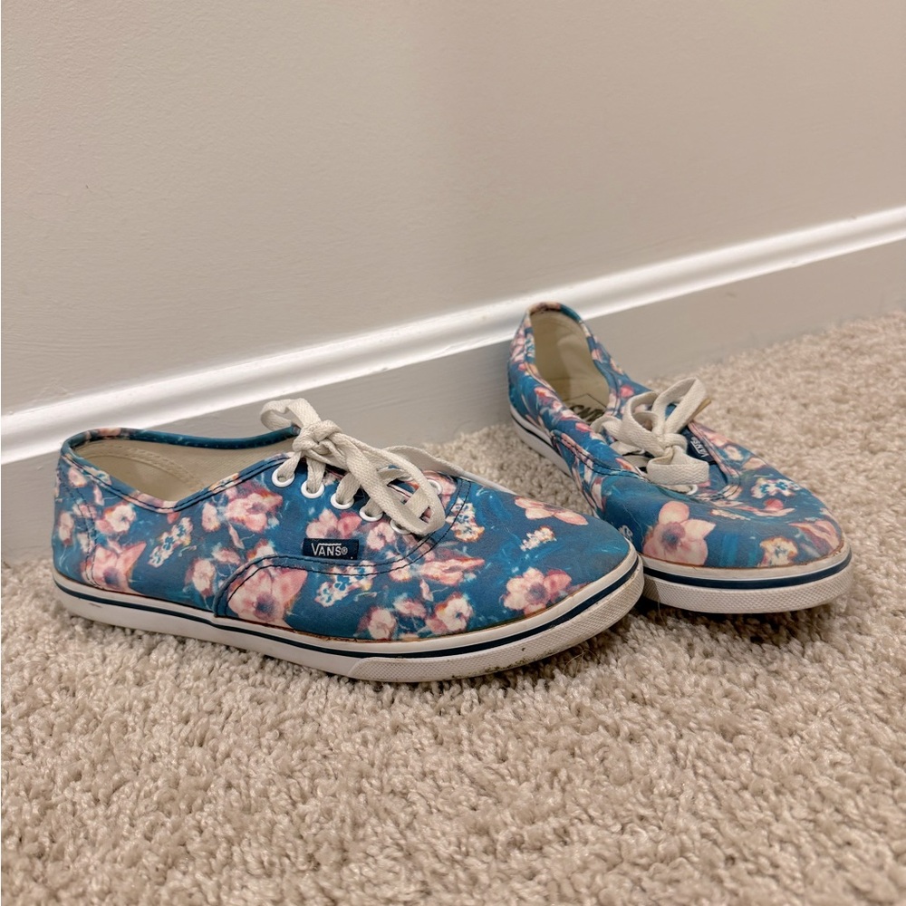 Size 7.5 Women’s Vans - Blue with pink flowers, Used in good condition